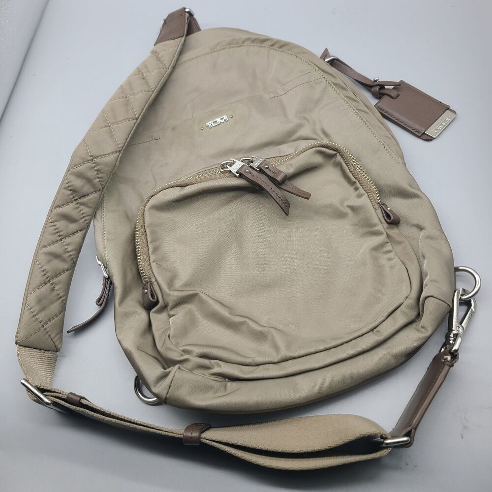 TUMI Voyageur Nadia Convertible Backpack sling bag Travel TAUPE nylon 14x9.5x2